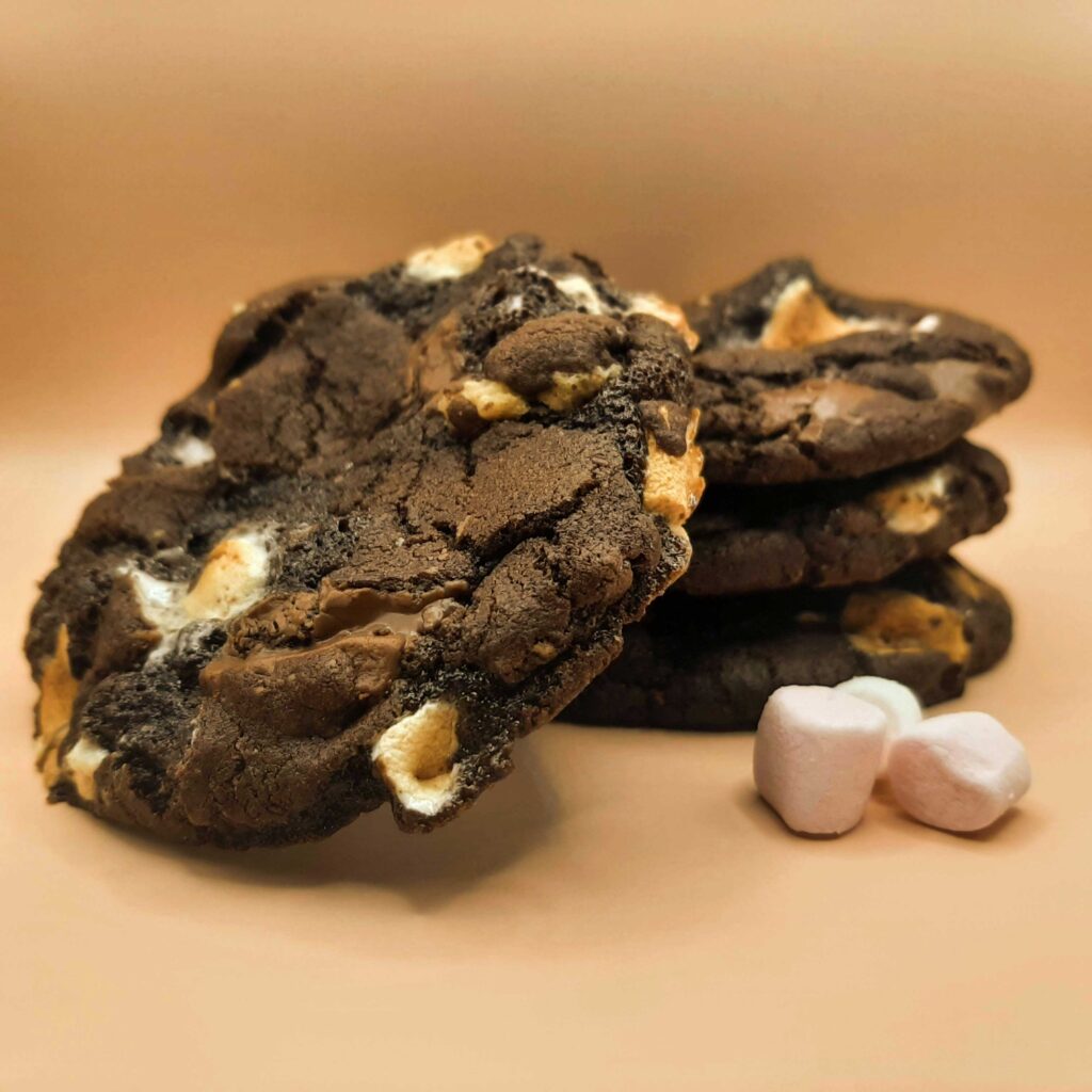 Delicious home-baked cookies. Chocolate cookie with mini marshmallows